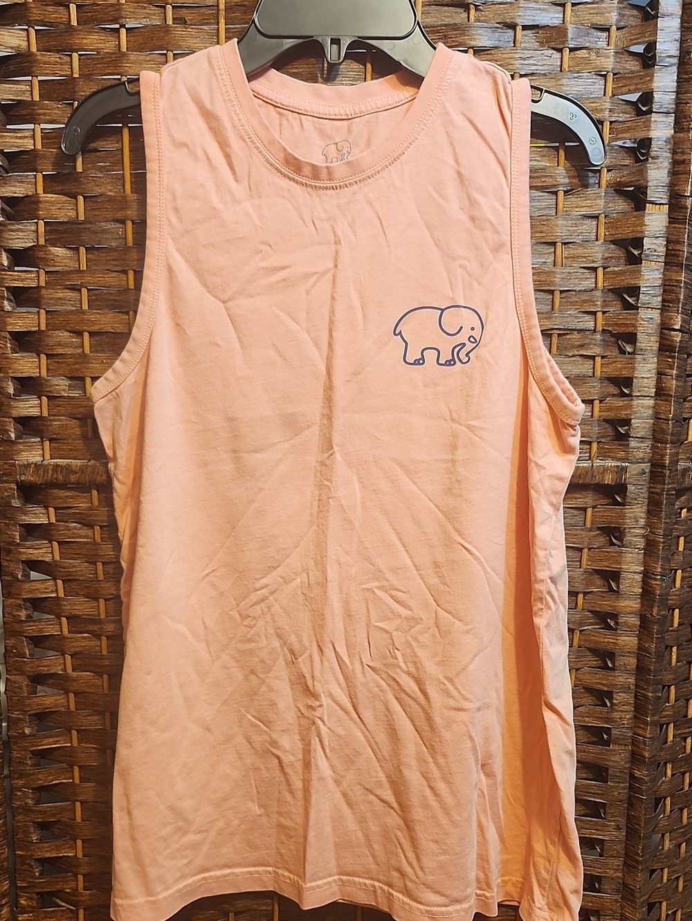 ivory ella Peach Tank Top with Small Navy Elephant Logo